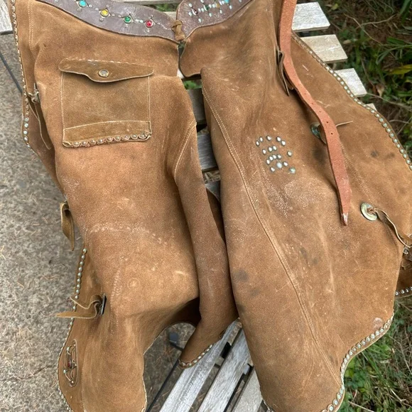 Vintage 70s Leather Chaps with Studded Details - Picture 1 of 4